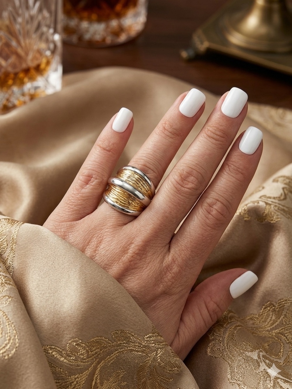 Elegant Two-Tone Dome Statement Ring - Size 8